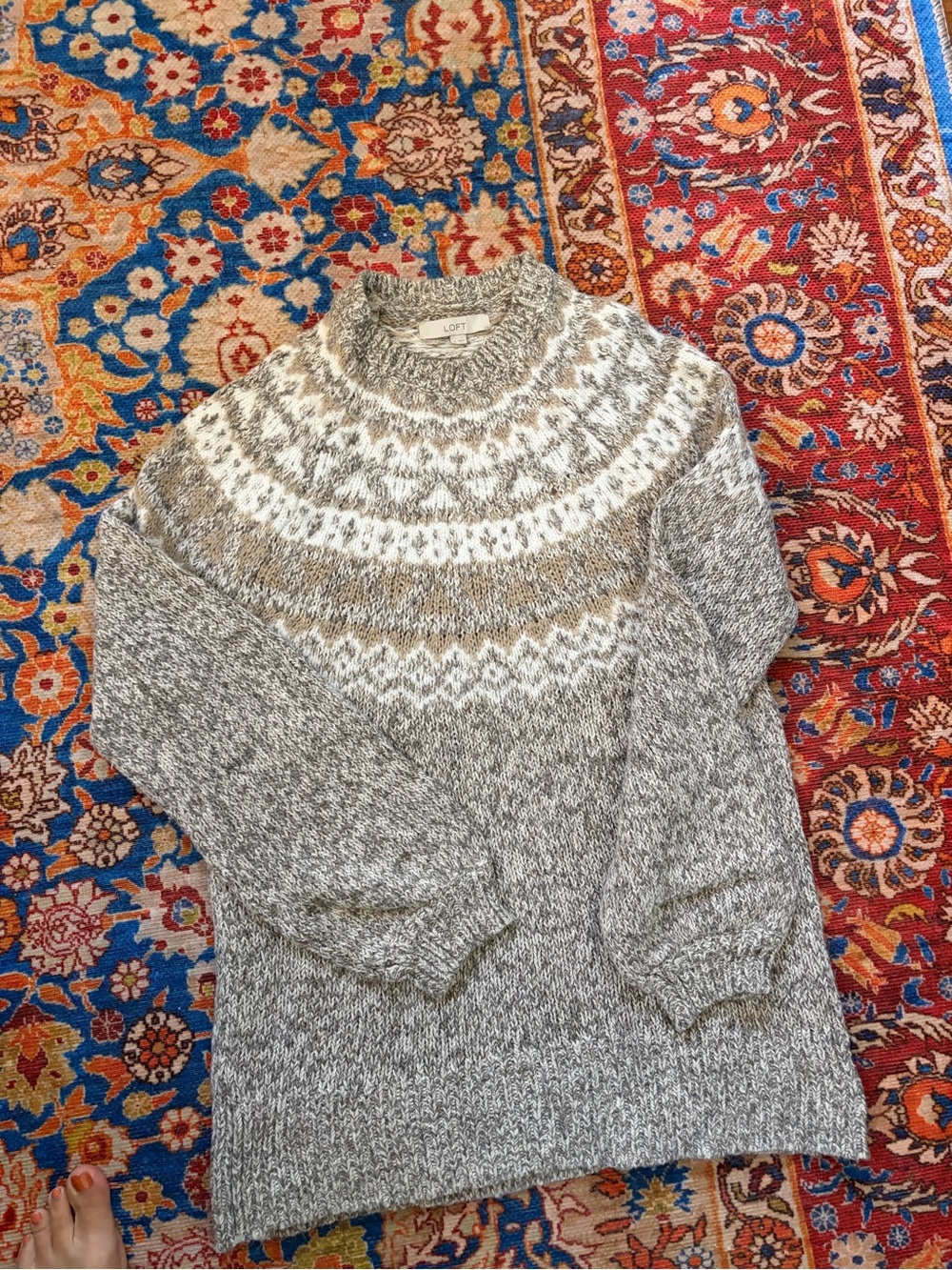 LOFT women’s Marled Gray Fair Isle Wool Blend Sweater
